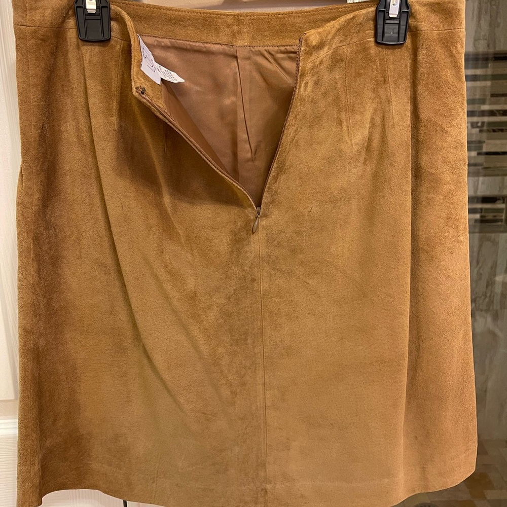 LOFT Camel/Tan Genuine Leather Suede A-Line Midi Skirt - Picture 3 of 6